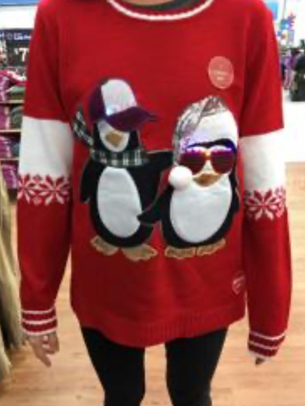 NWOT Holiday Time Red Penguin Crewneck Sweater with White Accents light up SIZE